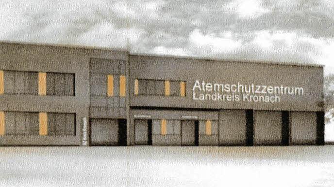 So soll von der B173 aus das Atemschutzzentrum aussehen, das an das Feuerwehrhaus angebaut wird. Die Ausfahrten der Kronacher Wehr liegen auf der Rückseite. Grafik: KPlan