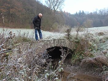 Wenn es nach Stadtheimatpfleger Peter Kaidel und seinen Kollegen vom Kreis geht, bleibt diese Brücke über den Lollbach bei Arnshausen erhalten. Fotos: Thomas Mäuser