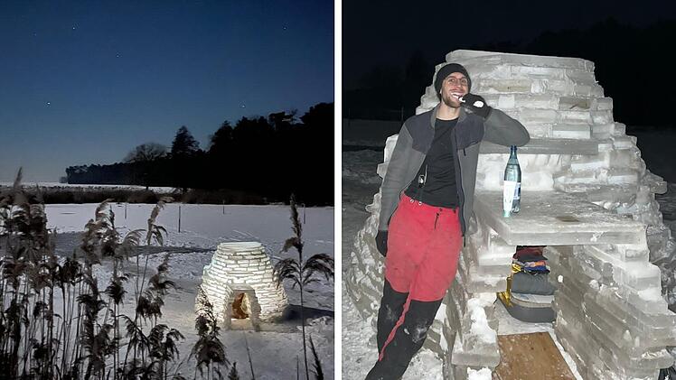 Franke &uuml;bernachtet bei Minusgraden in selbstgebautem Iglu