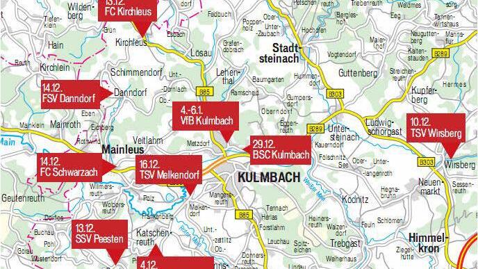 In einem Monat gab es neun Einbrüche in Sportheime von Fußballvereinen in Kulmbach und Umgebung. Grafik: Dietmar Rothe