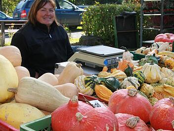 Kürbisse mit kleinen Warzen, mit Streifen, unifarbene oder zweifarbige Zierkürbisse - Margarete Sesselmann hatte Kürbisse in allen Größen und Formen: auch Hokaido, Butternut und Spaghettikürbisse.  Fotos: Sonja Adam