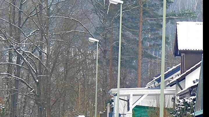 Die Leuchten auf diesen acht Meter hohen Straßenmasten (hier in der Hangstraße) sind noch richtige Stromfresser und sollen auf LED umgerüstet werden. Fotos: Dieter Hübner