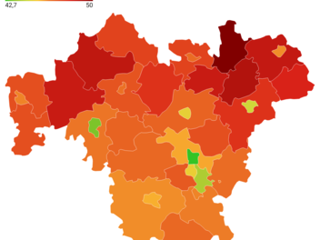 Durchschnittsalter in Frankens Kreisen und kreisfreien Städten im Jahr 2040