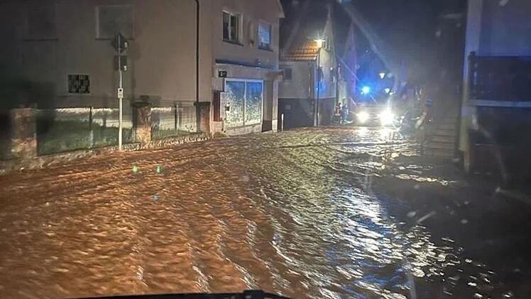 Überflutung in Aura (Kreis Main-Spessart)
