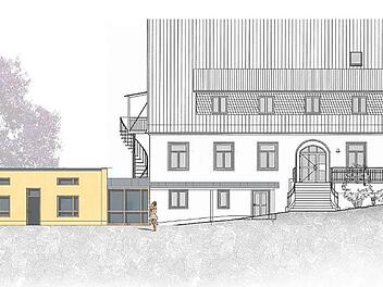 So soll der neue Anbau der Kinderkrippe aussehen.  Planskizze: Architekturbüro Kersten Schöttner
