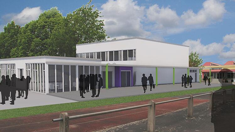 Andere Ansicht: So sieht das Gebäude für die neue Sporthalle und das Dorfgemeinschaftshaus in Obertheres von Südwesten aus. Die Gemeinde Theres geht mit dem Projekt in den Wettbewerb um europäische Fördermittel.