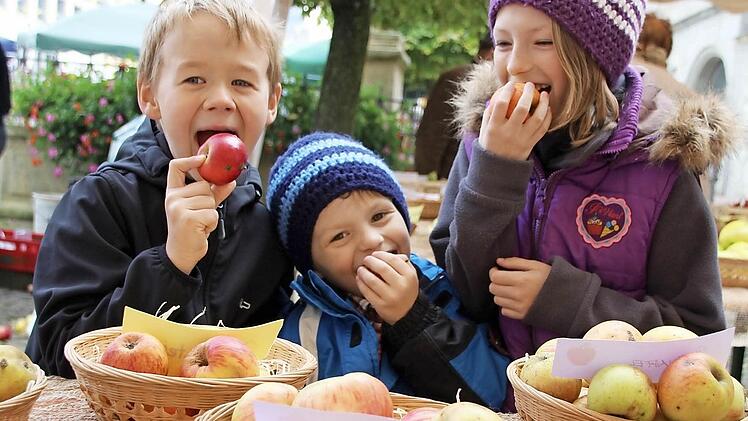 Laurin Ott (sieben Jahre), Levin (vier) und Lara Baumeister(zehn) mögen Äpfel. Die essen die Kinder, die aus Eichelsdorf und Rottenstein stammen, bei der Oma im Garten und die nehmen sie auch gerne in der Obstdose mit in die Schule und in den Kindergarten.   Fotos: Eckehard Kiesewetter