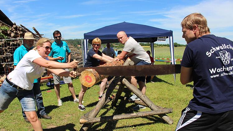 Ganz schön schweißtreibend: Baumsägen war eine der Disziplinen bei der Waldeslust-Olympiade.  Fotos: Evi Seeger