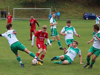 Mit Mann und Maus gegen den Titelaspiranten: Die Riedenberger (von links) Edwin Eirich, Philipp Dorn, Stefan Wich, Christoph Dorn und Paul Konopka waren gegen die Freien Turner zumeist im Rückwärtsgang.Sebastian Schmitt