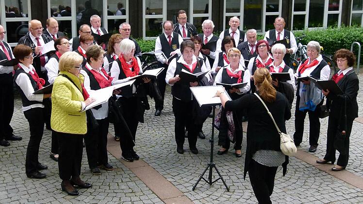 Der gemischte Chor "Sängerlust Reckendorf" bei seinem Standkonzert unter freiem Himmel. Foto: Marion Krüger-Hundrup