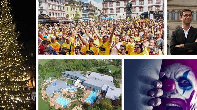 Ein Weihnachtsbaum f&uuml;r die Queen, jubelnde Handball-Fans bei der Aufstiegsfeier auf dem Markt, Landestheater-Intendant Bodo Busse auf dem Sprung nach Saarbr&uuml;cken, Horrorclowns in R&ouml;dental und die Therme Natur in Jubil&auml;umsstimmung zum 40-j&auml;hrigen Bestehen.Fotos: Archiv