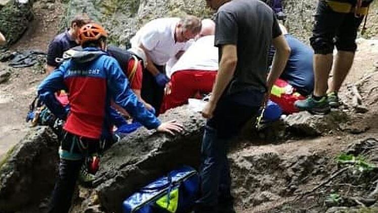 Die Bergretter an der Absturzstelle  Foto: Bergwacht Forchheim