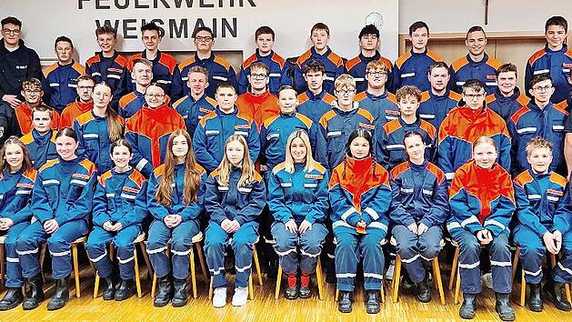 Die erfolgreichen Jugendlichen beim Wissenstest mit (links) stellvertretendem Kreisjugendfeuerwehrwart Roland Dauer, daneben Kreisbrandmeister Matthias M&uuml;ller, rechts B&uuml;rgermeister Michael Zapf, daneben Ausbilder Tim Hopfenm&uuml;ller und oben rechts A...