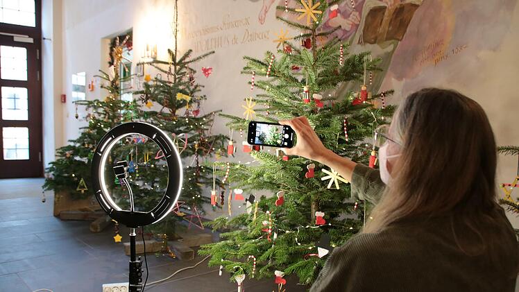 Korinna Lerch von der Tourist-Information hat die sieben geschmückten Weihnachtsbäume im Kellereischloss für die Online-Abstimmung fotografiert.