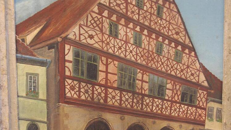 Das älteste Originalgemälde der Ausstellung zeigt das Rathaus.