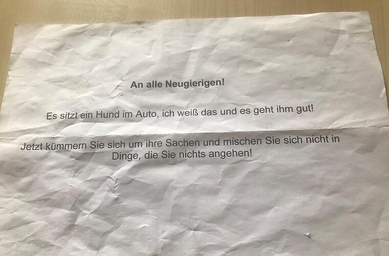 Ein Mann lie&szlig; seinen Hund in J&uuml;lich bei hohen Temperaturen im Auto zur&uuml;ck. Foto: Polizei D&uuml;ren