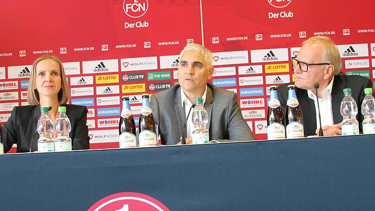 Der Neue beim Club: Sportvorstand Andreas Bornemann (Mitte) neben Aufsichtsrats-Chef Thomas Grethlein. Links: Katharina Wildermuth (Leitung Unternehmenskommunikation). Foto: Peter Groscurth