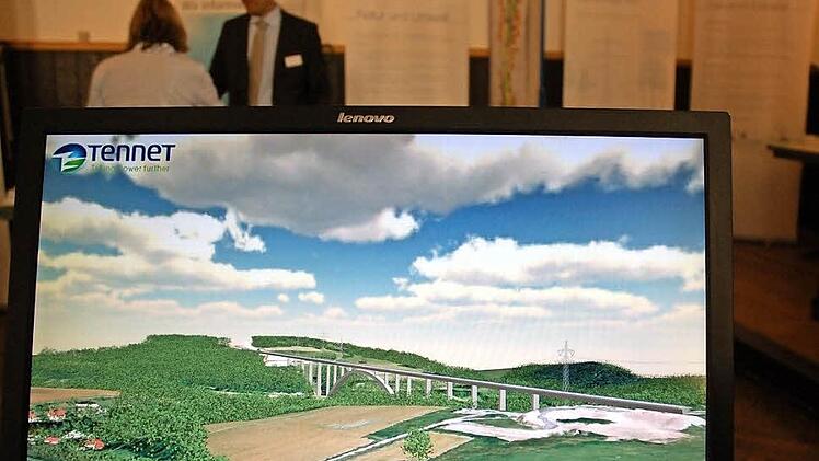 Eine dreidimensionale bewegte Computersimulation zeigt den Verlauf der Leitung in der Umgebung von Weißenbrunn mit dem Froschgrundsee bis etwa in den Bereich Fornbach und Gereuth.  Foto: Rainer Lutz