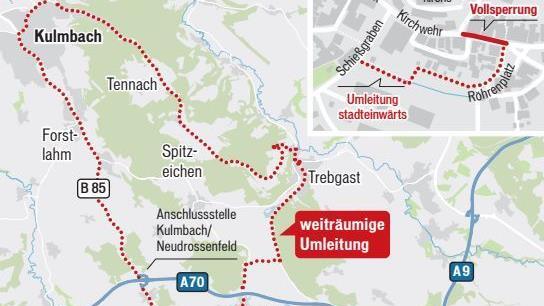 Die Umleitungsstrecke führt bis Neudrossenfeld.Grafik: Dagmar Klumb