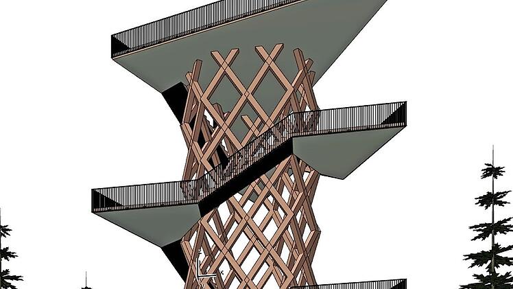 Diesen neuen 40 Meter hohen Aussichtsturm nach dem Entwurf der Architekten Schöttner in Wallenfels will Presseck als zehntes Projekt der Frankenwald-Allianz bauen.