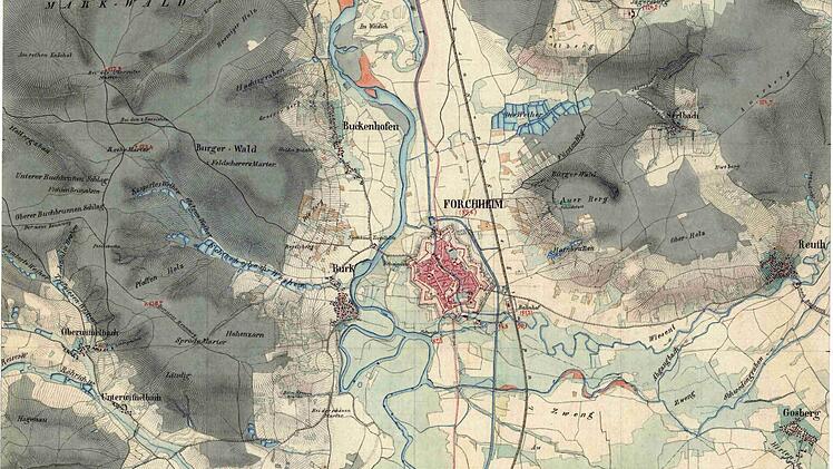 Karte und Gebiet: Auf dem Urpositionsblatt von 1855 dominiert noch die Natur das Gebiet. Foto: Bayerische Vermessungsverwaltung