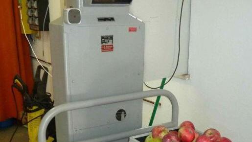 &Auml;pfel auf der Waage. 50 Kilogramm sollten es mindestens pro Anlieferung sein.Heike Sch&uuml;lein