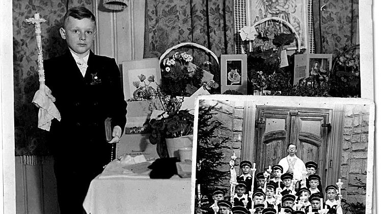 Die Erstkommunikanten aus Eltmann im Jahr 1948. Die Stadtbuben, darunter Max Spitlbauers Schwager, trugen zum großen Ereignis allesamt Kappen.  Foto: privat/Luise Spitlbauer,