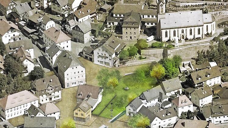 Der Marktplatz soll als grüne Lunge von Wallenfels zum Verweilen einladen. Illustration: Büro BauchplanArchiv/Susanne Deuerling