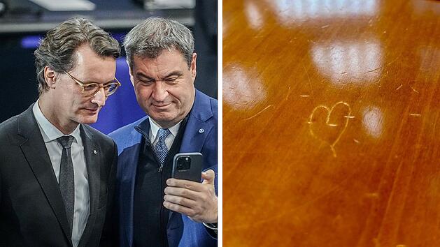 Herz in Regierungsbank geritzt - Wüst hat Söder im Verdacht