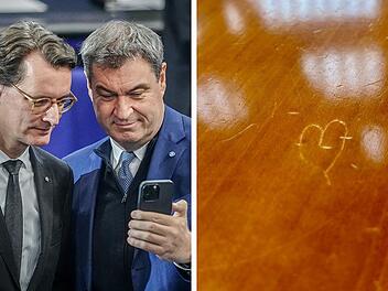 Herz in Regierungsbank geritzt - Wüst hat Söder im Verdacht