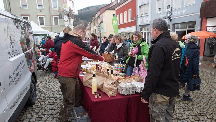 Ein  Regional-Markt fand am Samstag auf dem Marktplatz von Bad Br&uuml;ckenau statt. Foto: Ingo Queck