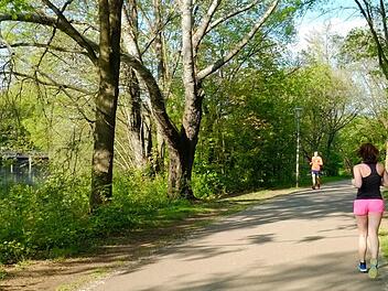 Eine Frau joggt alleine am Wöhrder See in Nürnberg. Die CSU möchte nun beim Stadtrat beantragen, dass Kameras und Notruf-Melder angebracht werden, um die Sicherheit der Sportlerinnen zu erhöhen. Foto: Nikolas Pelke
