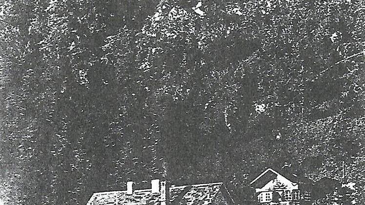Sachsenmühle historische Karte.  Es stammt aus der Nazizeit, erkennbar an der Fahne rechts vom Haus Repro: Reinhard Löwisch