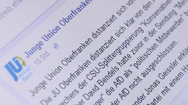 Die Junge Union Oberfranken geht auch via Facebook auf Distanz zu David Bendels. Foto: Marco Meißner