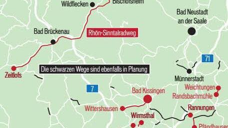 Geplante Radwege des Landkreises Bad Kissingen.Grafik: Michael Beetz
