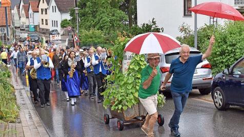 Für den Jubiläumsfestzug des Obst- und Gartenbauvereins hatten die Pfadfinder einen Wagen bepflanzt und das Jubiläumsschild gebastelt.