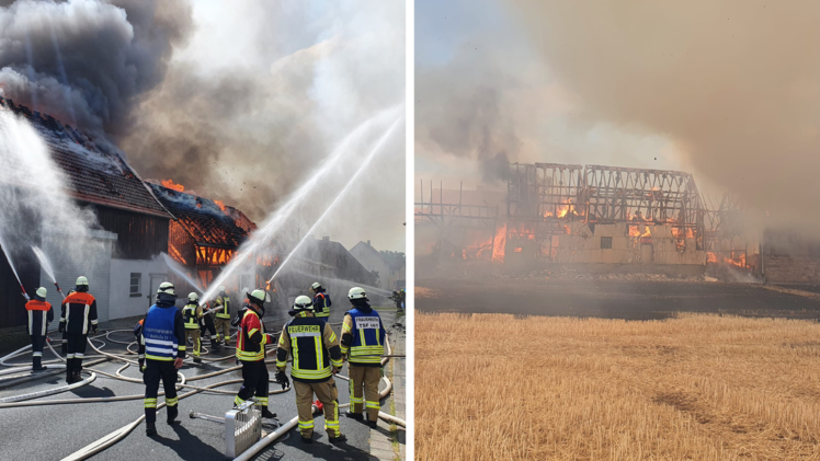 Geroda: Feuerwehr k&auml;mpft gegen Scheunenbrand