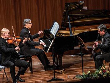 Das Coburger Kammertrio mit Andreas Hilf (Viola), Antonio Grimaldi (Klavier) und Edgar Eichstädter (Klarinette) beeindruckte beim Konzert im Kongresshaus. Foto: Jochen Berger