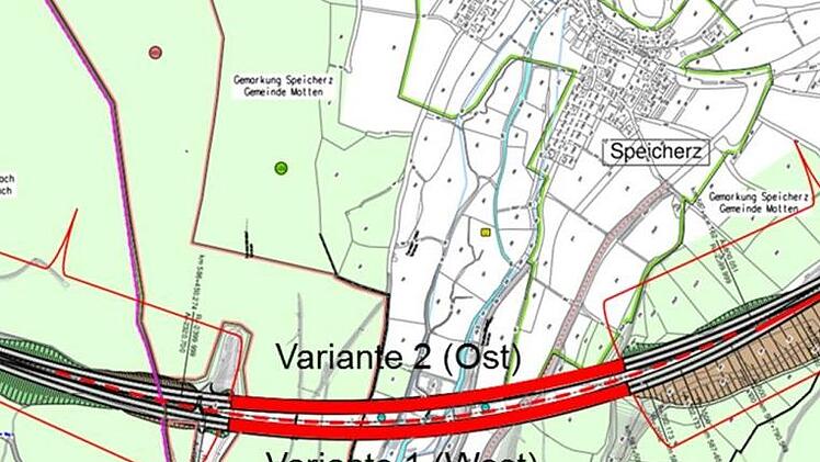 Die Grafik zeig die beiden Varianten für den Ersatzneubau der Grenzwaldbrücke bei Speicherz. Grafik: Autobahndirektion Nordbayern