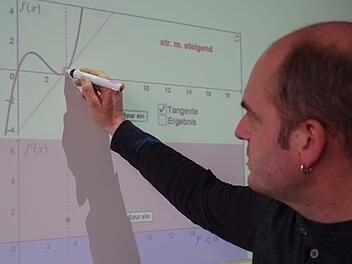 Die Grund- und Mittelschulen erstellen derzeit Konzepte für das, was am Kaspar-Zeuß-Gymnasium bereits Realität ist: das digitale Klassenzimmer (im Bild: Lehrer Martin Jungkunz). Foto: Marco Meißner