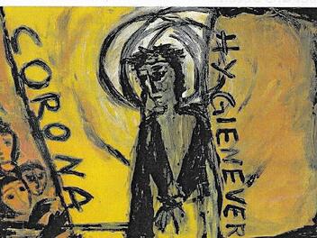 Ein Bild des neuen Corona-Kreuzwegs von Doris Hopf. Die Bilder werden an  den Kartagen in der Kirche Oberwildflecken sowie an der Friedenskirche  in Bad Brückenau zu sehen sein. Foto: Marion Eckert