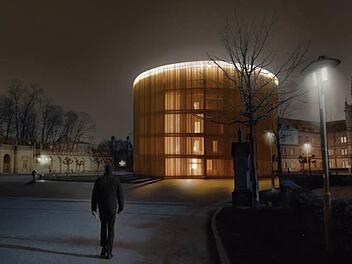 Das "Globe", wie es sich die Studierenden der Hochschule Coburg zuerst vorstellten: Als Rundbau auf dem Schlossplatz. Das aber wurde schon 2016 abgelehnt. Grafik: CT-Archiv