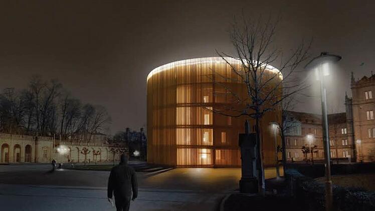 Das "Globe", wie es sich die Studierenden der Hochschule Coburg zuerst vorstellten: Als Rundbau auf dem Schlossplatz. Das aber wurde schon 2016 abgelehnt. Grafik: CT-Archiv