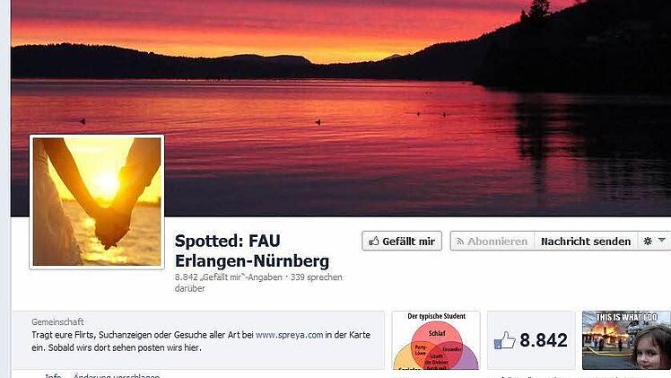 Bei der Facebook-Seite "Spotted- FAU Erlangen-Nürnberg" können Studenten ihren Angebeteten anonyme Botschadten zukommen lassen. Foto: Screenshot / Facebook