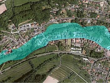&Ouml;rtliche &Uuml;berschwemmungsgebiete entlang der Aschach.Archiv /Grafik: Rathaus Bad Bocklet