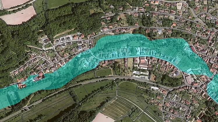 &Ouml;rtliche &Uuml;berschwemmungsgebiete entlang der Aschach.Archiv /Grafik: Rathaus Bad Bocklet