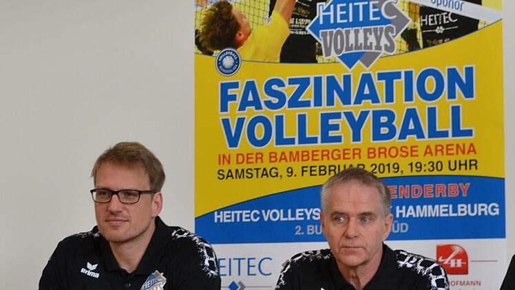 Wollen die Heitec Volleys aus Eltmann wieder ins deutsche Oberhaus führen: Trainer Marco Donat (links) und Manager Rolf Werner (rechts). Am Samstag, 9. Februar, steigt in der Brose Arena in Bamberg das fränkische Zweitliga-Derby gegen den TV/DJK Hammelburg. Felix Mock