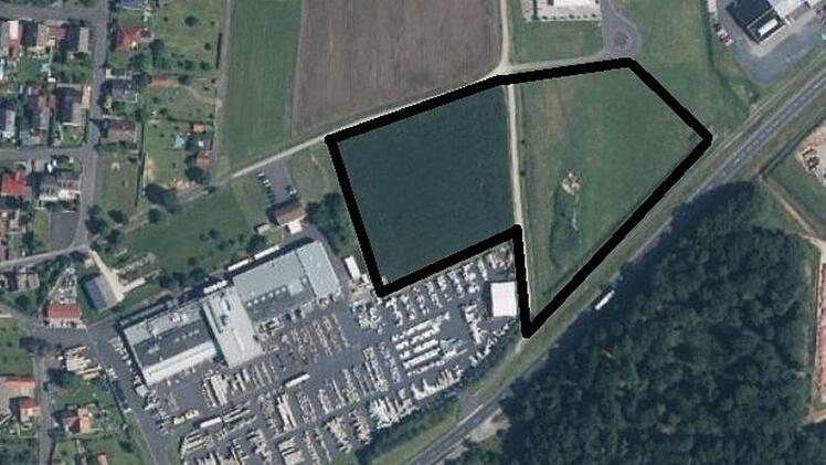 Auf die umrandete Fläche will  ACO sein Werk   in den kommenden Jahren ausdehnen.Geobasisdaten/Bayerische Vermessungsverwaltung