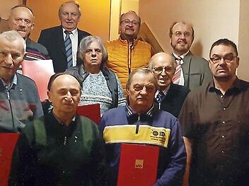 Im Bild die Geehrten (hinten von links): August Koch, Reiner Ebert, J&ouml;rg Roth, Ralf Pohl; mittlere Reihe: Werner Fehn, Claudia Wicklein, Hans Parnickel, Timo Fleischmann; vorne: Harry Hetz, Klaus Wicklein Foto: privat