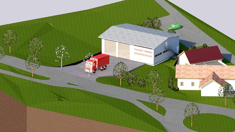 Neben dem Feuerwehrgerätehaus von Löbelstein (r.) wird eine Halle für zwei weitere Feuerwehrfahrzeuge sowie Umkleiden entstehen. Das Bauamt erstellt weitere Gestaltungsvarianten.